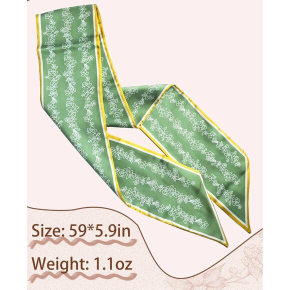 Women's White Maple Green Fashion Oblique Angle Silk Neck Scarf Printed Scarves - Picture 3 of 6